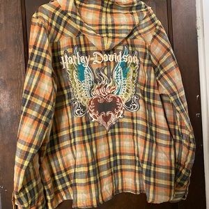 Women’s 2X Harley Davidson Hooded Plaid Button-Up